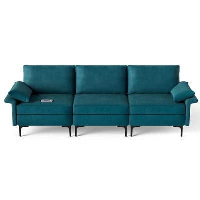 Costway Modern Modular Fabric 3-Seat Sofa Couch With Socket USB Ports & Metal Legs Grey/Blue 11 Costway Modern Modular Fabric 3-Seat Sofa Couch With Socket USB Ports & Metal Legs Grey/Blue - Image 9