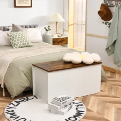 Costway Flip-top Storage Chest Lift Top Storage Bench Wooden Deck Box Toy Box -Costway GUEST 2c10b6f8 5839 4e2a b13c d9734a9c321d