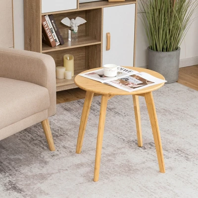 Costway Natural Round End Table Modern Stylish Side Table W/ 20'' Round Tabletop 3 Costway Natural Round End Table Modern Stylish Side Table W/ 20'' Round Tabletop