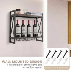 Costway Wall Mounted Wine Rack Industrial 2-Tier Wood Shelf With 3 Stem Glass Holders -Costway GUEST 2c5d0dbe d99b 41c8 94bf 1838012e1c48
