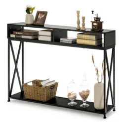 Costway Steel Frame Console Table With Open Shelf And Storage Compartments Black 16 Costway Steel Frame Console Table With Open Shelf And Storage Compartments Black -Costway GUEST 2d2a83b4 2366 4f86 9674 d9af762eee94