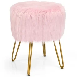 Costway Faux Fur Vanity Chair Makeup Stool Furry Padded Seat Round Ottoman Pink/White -Costway GUEST 2d2b2f7a 8923 4792 9dcb 8849e8131cd2