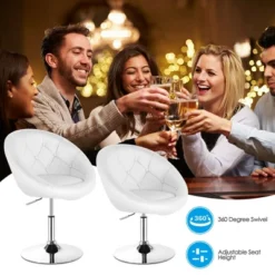 Costway 1PC Adjustable Modern Swivel Round Tufted Back Accent Chair PU Leather -Costway GUEST 2d63fdc9 b9e0 4220 aae2 5c20037b7be5