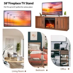 Costway 58'' Fireplace TV Stand Entertainment Console W/ 18'' Electric Fireplace -Costway GUEST 2d990844 94a0 4abb ae18 590dc7a2f74d