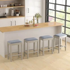 Costway Set Of 2 Upholstered Bar Stools Wooden Counter Height Dining Chairs -Costway GUEST 2db791c7 cb6c 4487 90ff 831a107cb074