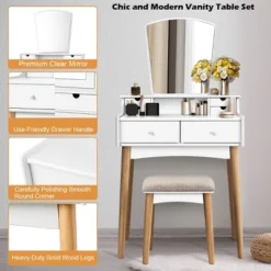 Costway Vanity Table 6 Dressing Table Cushioned Stool Makeup Table -Costway GUEST 2dd9b9d5 2b0f 4da3 9931 c97270eb20ea