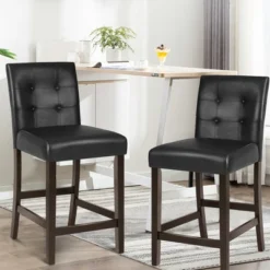 Costway Set Of 2 Bar Stools 25inch Counter Height Barstool Pub Chair Rubber Wood Black -Costway GUEST 2de53b4b 099f 466e a2db 0f8f2370ab4d