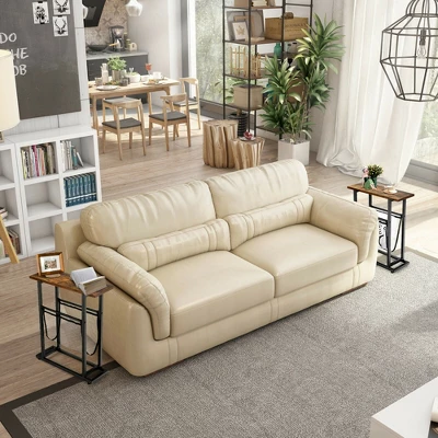 Costway 2PCS Industrial End Side Table Nightstand With Mesh Holder Rustic Brown 4 Costway 2PCS Industrial End Side Table Nightstand With Mesh Holder Rustic Brown - Image 2