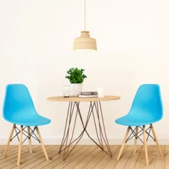Costway Set Of 2 Mid Century Modern DSW Dining Side Chair Wood Legs Blue