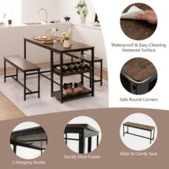 Costway 3 PCS Dining Table Set For 4 Kitchen Dining Room Table & 2 Benches W/ Rack -Costway GUEST 2e05a3d4 dbed 42ae 9527 3d5533906efe