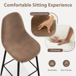 Costway Set Of 2 Bar Stools 29.5'' Velvet Upholstered High Back Bar Chairs Kitchen Brown/Grey 13 Costway Set Of 2 Bar Stools 29.5'' Velvet Upholstered High Back Bar Chairs Kitchen Brown/Grey -Costway GUEST 2e41f327 2b25 4025 bbe2 e266429703b3