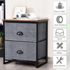 Costway 2 Drawers Nightstand Side Table Storage Unit Display Metal Frame Dorm Room -Costway GUEST 2e757e22 3256 4248 a632 306c758a3d90