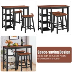 Costway 3-Piece Counter Height Dining Table Set W/2 Saddle Stools&Storage Shelves Walnut -Costway GUEST 2eab0bf7 88ed 479a 9d07 77f3c09cf620