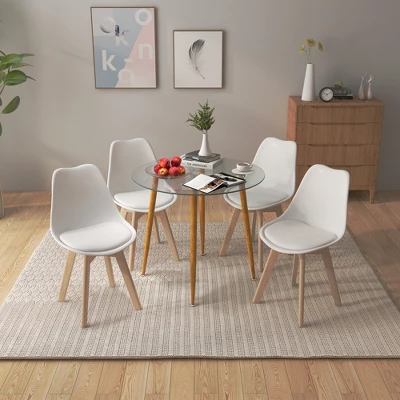 Costway Dining Table Set For 4 Modern Kitchen Table Set With Round GlassTempeTable&4 Chairs 5 Costway Dining Table Set For 4 Modern Kitchen Table Set With Round GlassTempeTable&4 Chairs - Image 3