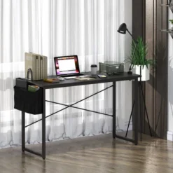 Costway Modern Computer Desk 47'' Study Writing Table W/ Storage Bag Coffee Black/Brown/Coffee