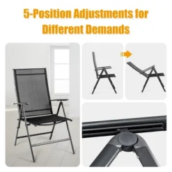Costway 4PCS Patio Folding Dining Chair Recliner Adjustable Black -Costway GUEST 2ee9843d fc62 40e3 87c5 1efb09f1159a