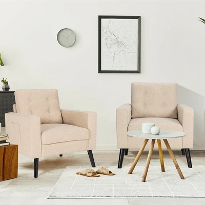 Costway Set Of 2 Upholstered Accent Chair Single Sofa Armchair W/ Wooden Legs 4 Costway Set Of 2 Upholstered Accent Chair Single Sofa Armchair W/ Wooden Legs - Image 2