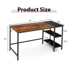 Costway 55'' Computer Desk Writing Workstation Study Table Home Office With Bookshelf Black/Rustic -Costway GUEST 2f2f1062 7392 414e bf60 dff99c7f15a8