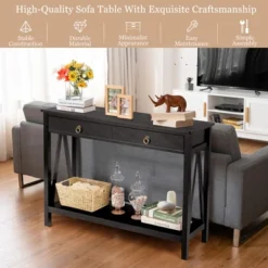 Costway Console Table Storage Shelf Modern Sofa Table W/ Drawer Entryway Hallway BlackCherry -Costway GUEST 2f39ddfb 1c21 469a ac12 cc078bfbaeaf