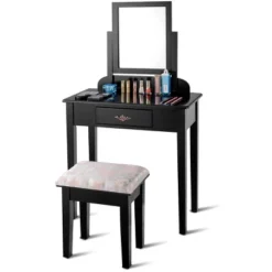 Costway Makeup Desk Vanity Dressing Table Square Stool 1 Large Black -Costway GUEST 2f86217b dc3d 42af a415 de92c8b91756