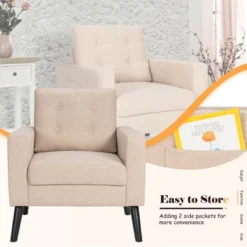 Costway Modern Tufted Accent Chair Fabric Armchair Single Sofa W/ Rubber Wood Legs Blue BeigeGrey -Costway GUEST 2fbefc27 b98b 4ac1 b17d 1ebc9dd4d86c