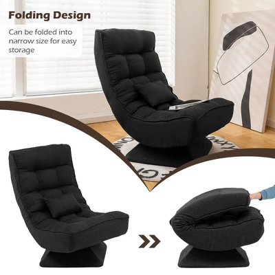Costway 360° Swivel Floor Chair 5-Level Adjustable Lazy Chair W/ Massage Pillow GreyBlackBrown 7 Costway 360° Swivel Floor Chair 5-Level Adjustable Lazy Chair W/ Massage Pillow GreyBlackBrown - Image 5