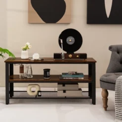 Costway 3-Tier TV Stand For 50-Inch Flat Screen TVs Entertainment Center Open Shelves Steel Frame TV Console Table Living Room Entryway Rustic Brown -Costway GUEST 2fdc09cf bf4d 40f2 836d 1ad277529b7a