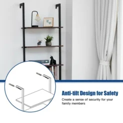 Costway 5-Tier Ladder Shelf Wood Wall Mounted Display Bookshelf Metal Frame Brown & Black/Brown & White/Bronze -Costway GUEST 2feee53b e0b4 4f76 94fa 5eeab630c265