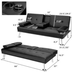 Costway Convertible Folding Futon Sofa Bed Leather W/Cup Holders&Armrests WhiteBlackBrown -Costway GUEST 302a7ef5 0106 4c02 9c0c 42e98649b01f