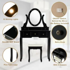 Costway Vanity Set Makeup Dressing Table W/5 Drawers 12 LED Bulb Black -Costway GUEST 304f9a5c b1ba 4175 9247 2bf4b1aade89
