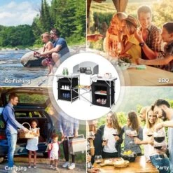 Costway Folding Portable Aluminum Camping Grill Table W/ Storage Organizer Windscreen Black -Costway GUEST 3065ec2a 74cc 476a 8ed0 aed2df1c99db