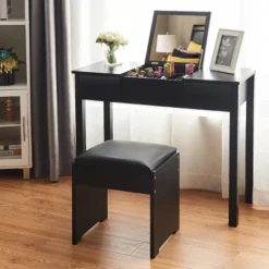 Costway Black Vanity Dressing Table Furniture Stool Storage Box -Costway GUEST 30f8d21c 0fec 4404 a157 fda885d88353