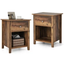Costway 2 PCS Nightstand Side Table With Drawer Open Shelf For Living Room Bedroom Walnut/Brown -Costway GUEST 31809684 09df 47da 9916 9f608f2e7edd