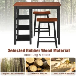 Costway 3-Piece Counter Height Dining Table Set W/2 Saddle Stools&Storage Shelves Walnut -Costway GUEST 3183d3ce 592b 4563 b72e cfce7ffa5990