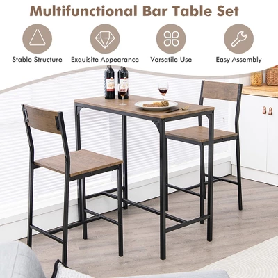 Costway 3PCS Bar Table Set Industrial Counter Height Dining Table Set W/2 Stools 7 Costway 3PCS Bar Table Set Industrial Counter Height Dining Table Set W/2 Stools - Image 5