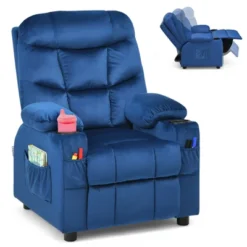 Costway Kids Youth Recliner Chair Velvet Fabric W/Cup Holder & Side Pocket Blue/Pink 24 Costway Kids Youth Recliner Chair Velvet Fabric W/Cup Holder & Side Pocket Blue/Pink -Costway GUEST 31e1dff7 8e39 4da7 a9d4 d8eee200cf8b