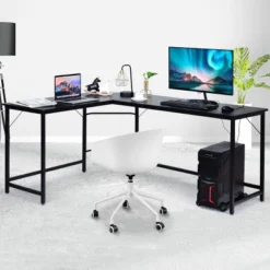 Costway L-Shaped Computer Desk Corner Workstation Study Gaming Table Home Office