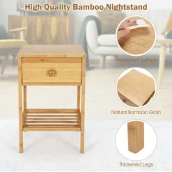 Costway 2PCS Bamboo Nightstand Natural Side End Table W/Drawer For Living Room Bedroom -Costway GUEST 32039f8d 7857 418a 8bd0 2bdda0ce6844