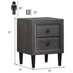 Costway Nightstand W/2 Drawers Multipurpose Retro Grey Bedside Table Fully Assembled