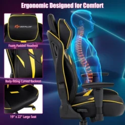 Costway Gaming Chair 360° Swivel Computer Reclining Height Adjustable 2D Armrest Yellow -Costway GUEST 320c83aa 2b71 4c7a 84aa 48eb164540b0