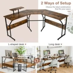Costway 88.5'' L Shaped Reversible Computer Desk 2 Person Long Table Monitor Stand -Costway GUEST 3219751b d085 44b4 a4a7 59762f33443b