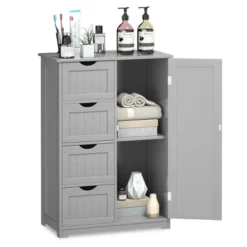 Costway Wooden 4 Drawer Bathroom Cabinet Storage Cupboard 2 Shelves Free Standing -Costway GUEST 323024ac 9e8a 46ae b759 3acd5d8c4639