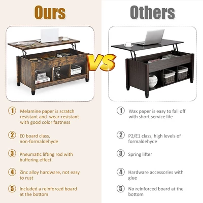 Costway Lift Top Coffee Table W/ Hidden Compartment And Storage Shelves Coffee 8 Costway Lift Top Coffee Table W/ Hidden Compartment And Storage Shelves Coffee - Image 6