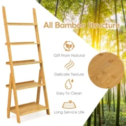 Costway 5-Tier Bamboo Ladder Shelf Bookshelf Display Storage Rack Flower Stand 16 Costway 5-Tier Bamboo Ladder Shelf Bookshelf Display Storage Rack Flower Stand -Costway GUEST 32835e63 549b 448e 98e2 e4e4139d1f0f