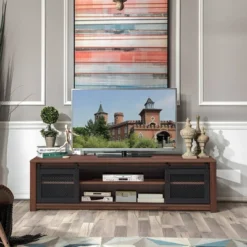Costway TV Stand Entertainment Center For TV's Up To 65'' With Sliding Mesh Doors Walnut Black -Costway GUEST 328b77b5 1ce9 4df7 b67f 157d96719197