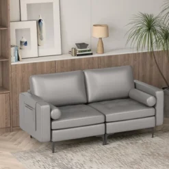 Costway Modern Loveseat 2-Seat Sofa Couch With 2 Bolsters Side Storage Pocket Grey/Red -Costway GUEST 329d1577 65c1 40f0 b850 bc3806c4bb4c