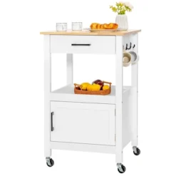 Costway Rolling Kitchen Island Cart On Wheels Bar Serving Trolley W/Drawer Cabinet BlackWhite -Costway GUEST 32ac8cd9 ee8d 4a93 b9b1 3d5b7ca8703e