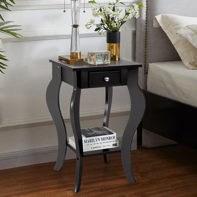 Costway 2PCS End Table Accent Side Table Nightstand W/ Drawer & Bottom Shelf 5 Costway 2PCS End Table Accent Side Table Nightstand W/ Drawer & Bottom Shelf - Image 3