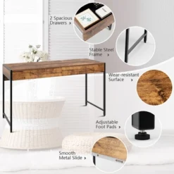 Costway 2-Drawer Computer Desk Study Table Writing Workstation Home Office BrownAntiqueBlack -Costway GUEST 3302890d 3f97 4742 a037 20d0fa725d6a