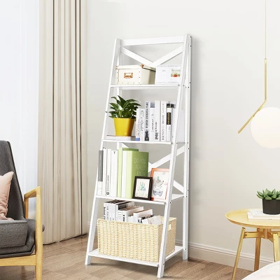 Costway Set Of 2 Ladder Shelf 4-Tier Bookshelf Bookcase Storage Display Plant Leaning 7 Costway Set Of 2 Ladder Shelf 4-Tier Bookshelf Bookcase Storage Display Plant Leaning - Image 5